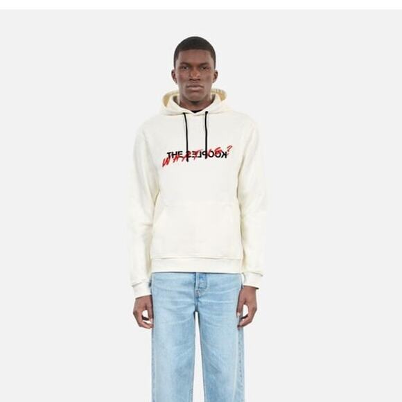 The Kooples What is Screen Print Hoodie 100% Cotton Pullover Streetwear Ecru S - Picture 1 of 10